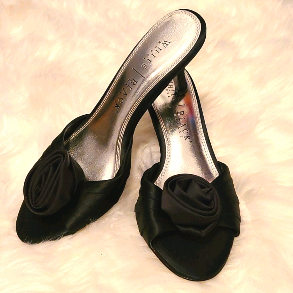 WHBM Black Satin Kitten Heel Sandals